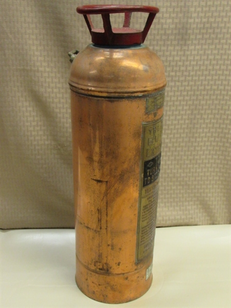 AWESOME VINTAGE BRASS & COPPER BUFFALO FIRE EXTINGUISHER