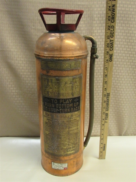 AWESOME VINTAGE BRASS & COPPER BUFFALO FIRE EXTINGUISHER