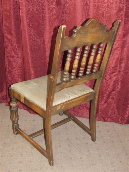 BEAUTIFUL ANTIQUE SIDE CHAIR WITH LOVELY CARVED DETAILS & UPHOLSTERED SEAT