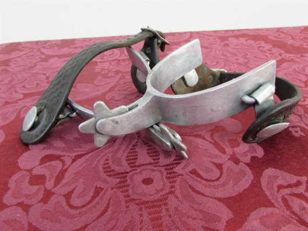 COWBOY SPURS WITH STAR ROWELS & A RIDING BAT/CROP