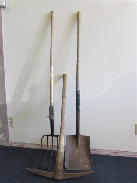 VINTAGE PITCHFORK, PICK, & SHOVEL