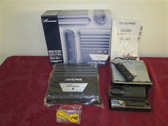 ALPINE CAR AM/FM RADIO WITH 6 DISC CHANGER & A NEW AMPLIFIER