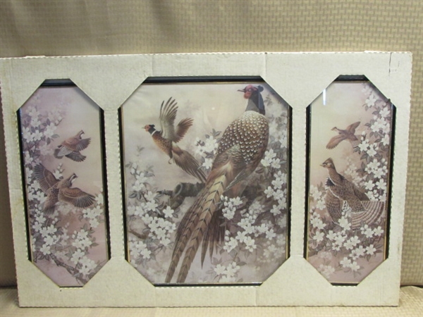 PRETTY 3 PIECE PHEASANT WALL ART- NEW!