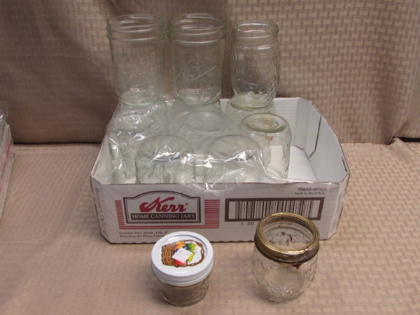 OODLES OF CANNING SUPPLIES-ENAMELWARE STOCK POT, KERR & BALL JARS, GRABBERS, FUNNEL & MORE