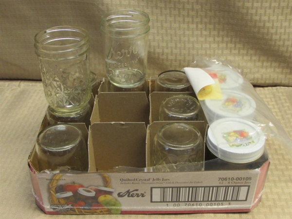 OODLES OF CANNING SUPPLIES-ENAMELWARE STOCK POT, KERR & BALL JARS, GRABBERS, FUNNEL & MORE