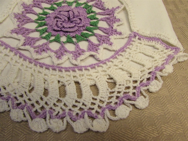 TWO NEVER USED PILLOW CASES WITH EXPERTLY DONE CROCHET LACE DETAILS