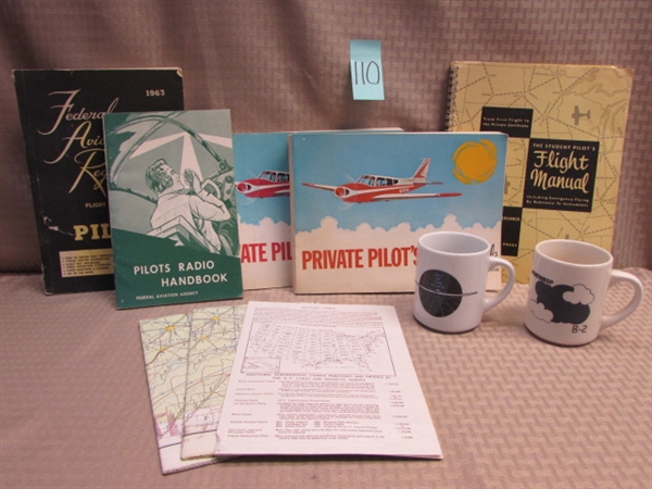 TAKE TO THE SKIES-VINTAGE PRIVATE PILOT'S HANDBOOKS, STUDENTS FLIGHT MANUAL, RADIO HAND BOOK, MAPS  & MORE