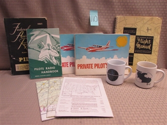 TAKE TO THE SKIES-VINTAGE PRIVATE PILOTS HANDBOOKS, STUDENTS FLIGHT MANUAL, RADIO HAND BOOK, MAPS  & MORE