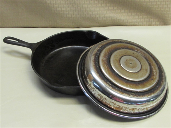 VINTAGE 10 1/2 INCH CAST IRON SKILLET WITH LID- CAMPING READY!