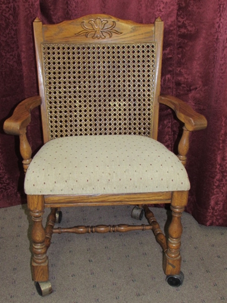 SECOND LOVELY SOLID OAK CAPTAINS CHAIR ON CASTERS