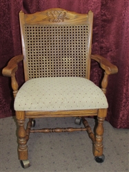 SECOND LOVELY SOLID OAK CAPTAINS CHAIR ON CASTERS