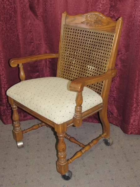 SECOND LOVELY SOLID OAK CAPTAINS CHAIR ON CASTERS