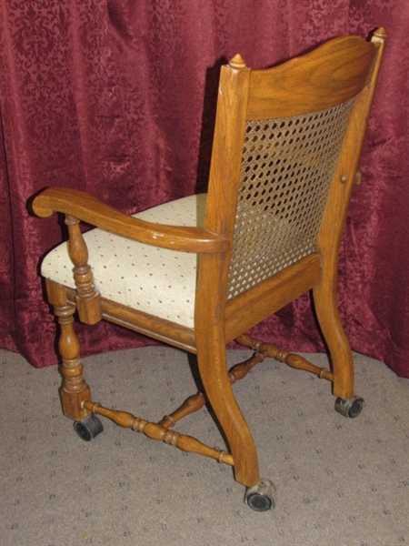 SECOND LOVELY SOLID OAK CAPTAINS CHAIR ON CASTERS