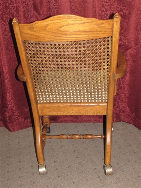 SECOND LOVELY SOLID OAK CAPTAINS CHAIR ON CASTERS