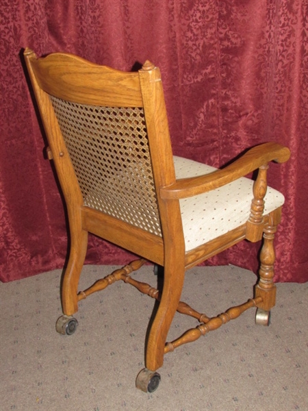 SECOND LOVELY SOLID OAK CAPTAINS CHAIR ON CASTERS