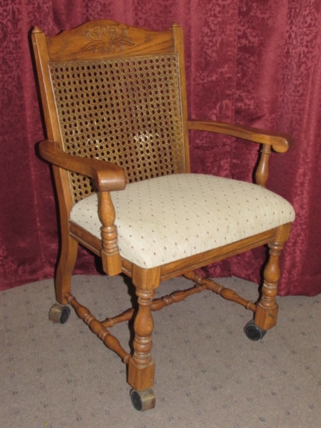 SECOND LOVELY SOLID OAK CAPTAINS CHAIR ON CASTERS