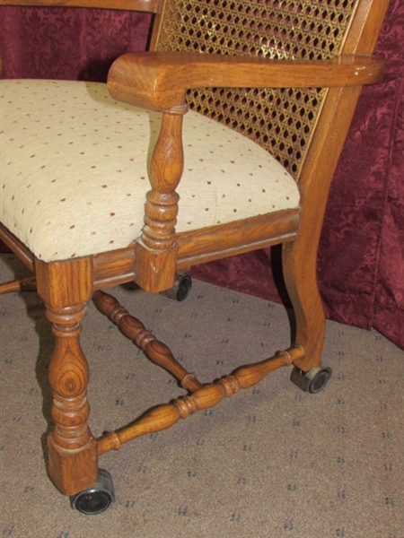 SECOND LOVELY SOLID OAK CAPTAINS CHAIR ON CASTERS