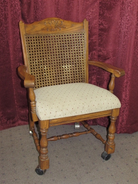 SECOND LOVELY SOLID OAK CAPTAINS CHAIR ON CASTERS