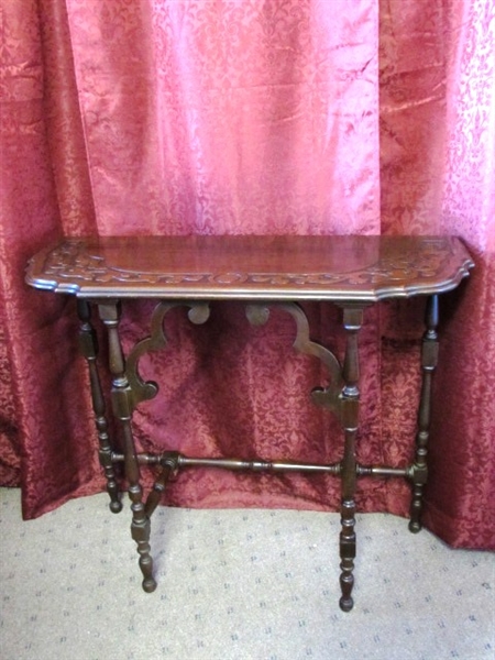 STUNNING ANTIQUE CARVED HALL TABLE BY MCCLELLAND MFG. CO. LOS ANGELES