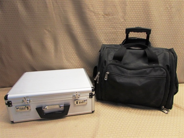 GREAT FOR TRAVELING ON BUSINESS TRIPS, TO & FROM THE OFFICE OR ? ? ? NICE BRIEFCASE ON WHEELS & HARD SIDE METAL CASE