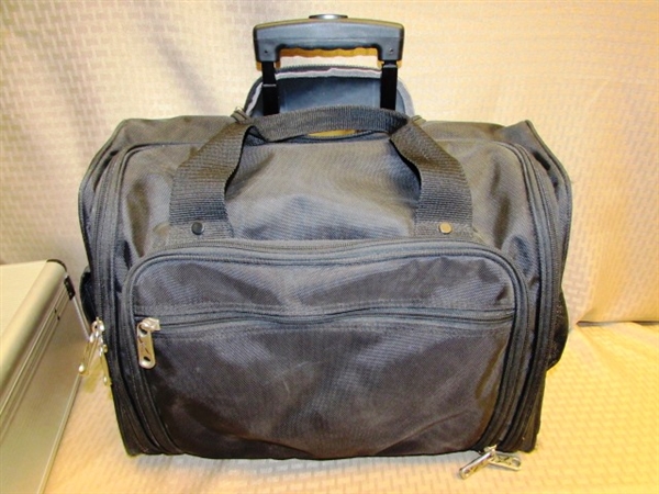 GREAT FOR TRAVELING ON BUSINESS TRIPS, TO & FROM THE OFFICE OR ? ? ? NICE BRIEFCASE ON WHEELS & HARD SIDE METAL CASE