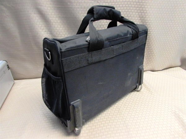 GREAT FOR TRAVELING ON BUSINESS TRIPS, TO & FROM THE OFFICE OR ? ? ? NICE BRIEFCASE ON WHEELS & HARD SIDE METAL CASE