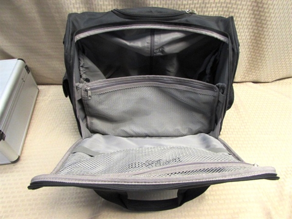 GREAT FOR TRAVELING ON BUSINESS TRIPS, TO & FROM THE OFFICE OR ? ? ? NICE BRIEFCASE ON WHEELS & HARD SIDE METAL CASE