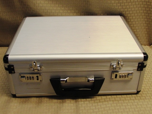 GREAT FOR TRAVELING ON BUSINESS TRIPS, TO & FROM THE OFFICE OR ? ? ? NICE BRIEFCASE ON WHEELS & HARD SIDE METAL CASE