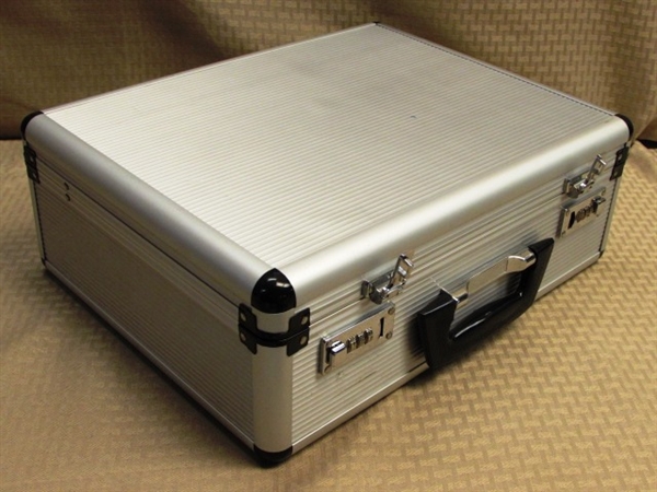 GREAT FOR TRAVELING ON BUSINESS TRIPS, TO & FROM THE OFFICE OR ? ? ? NICE BRIEFCASE ON WHEELS & HARD SIDE METAL CASE