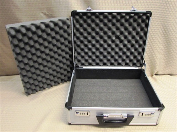 GREAT FOR TRAVELING ON BUSINESS TRIPS, TO & FROM THE OFFICE OR ? ? ? NICE BRIEFCASE ON WHEELS & HARD SIDE METAL CASE