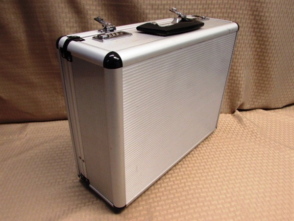 GREAT FOR TRAVELING ON BUSINESS TRIPS, TO & FROM THE OFFICE OR ? ? ? NICE BRIEFCASE ON WHEELS & HARD SIDE METAL CASE