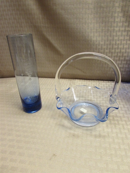 VIBRANT BLUE GLASSWARE-GOBLETS, FIESTA WARE, ITALIAN VASE, STAINED GLASS PHOTO FRAME & MORE