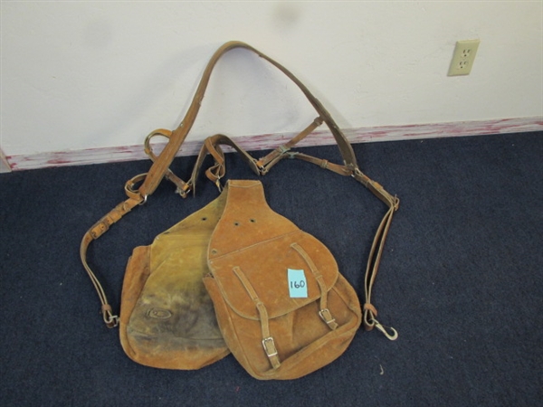 VINTAGE LEATHER HORSE/MULE SADDLE BAGS & LEATHER BRITCHIN