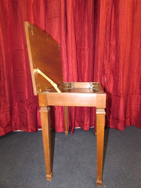 VINTAGE SOLID WOOD PIANO BENCH WITH REMOVABLE PADDED SEAT