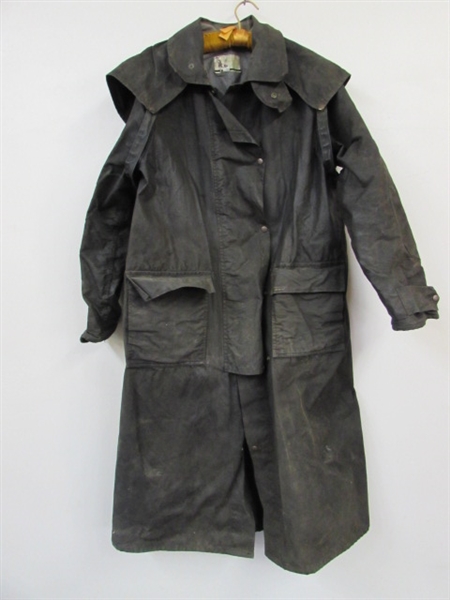 OUTBACK OILSKIN LONG DROVER COAT IN GOOD CONDITION