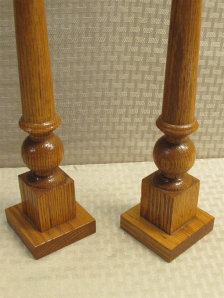 A PAIR OF HANDSOME TURNED OAK CANDLESTICKS