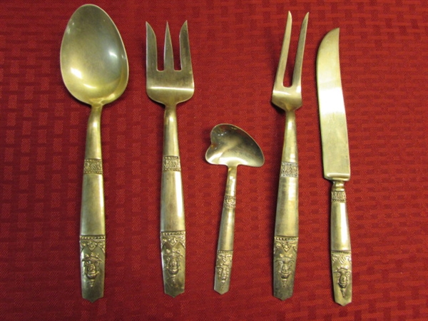 BEAUTIFUL THAI BRONZE FLATWARE-6 PLACE SETTINGS, SERVING UTENSILS & EXTRAS