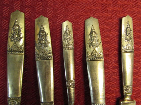 BEAUTIFUL THAI BRONZE FLATWARE-6 PLACE SETTINGS, SERVING UTENSILS & EXTRAS