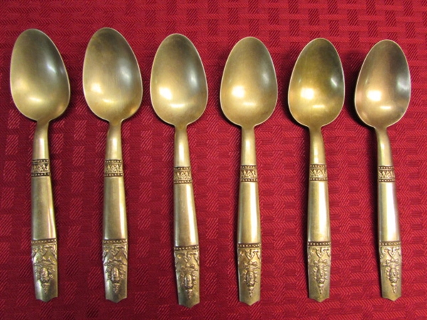 BEAUTIFUL THAI BRONZE FLATWARE-6 PLACE SETTINGS, SERVING UTENSILS & EXTRAS