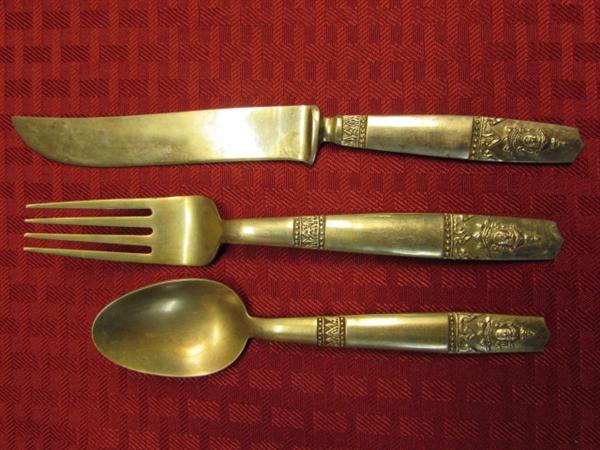 BEAUTIFUL THAI BRONZE FLATWARE-6 PLACE SETTINGS, SERVING UTENSILS & EXTRAS