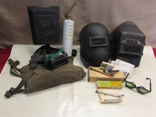 WELDING SUPPLIES-MASKS, PROTECTIVE GOGGLES, CHAPS, CANISTER, TORCH,  NOZZLES & ATTACHMENTS