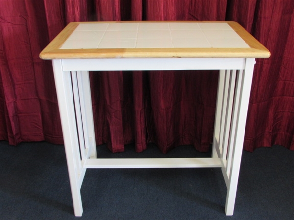 CHARMING WHITE TILE TOPPED TABLE/STAND