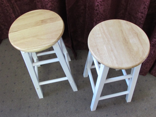 TWO VERY STURDY SOLID WOOD STOOLS