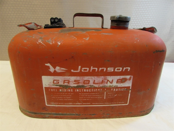 VINTAGE JOHNSON FIVE GALLON GASOLINE CAN