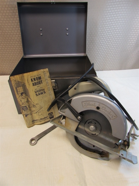 IN GOOD CONDITION  BLACK & DECKER CIRCULAR SAW IN A METAL STORAGE BOX