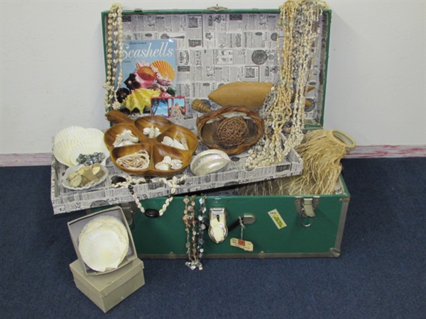 COOL GREEN TRUNK FULL OF SEASIDE TREASURES