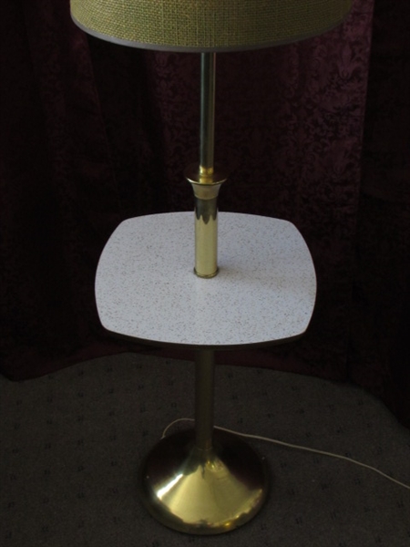 GROOVY RETRO FLOOR LAMP WITH BUILT IN TABLE, BRASS BASE