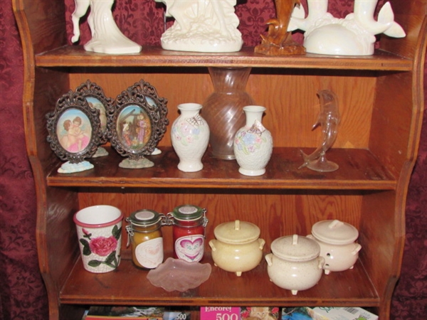 UNIQUE RUSTIC ALL WOOD SHELF WITH KNICK KNACKS