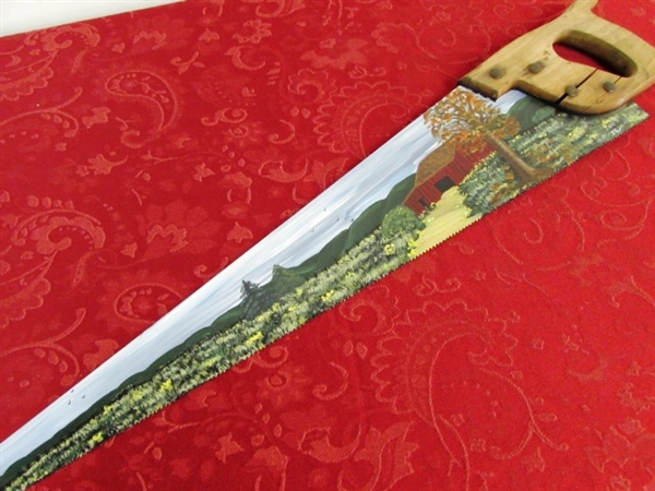 HAND PAINTED HAND SAW  WITH COUNTRY SCENE