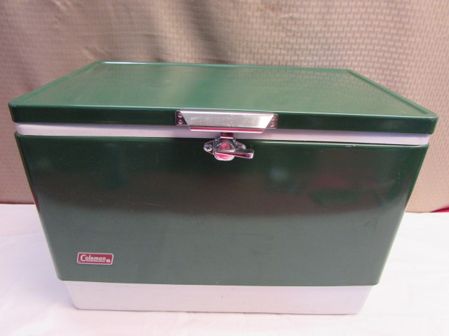green metal coleman cooler